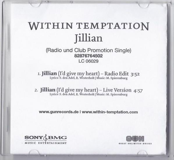 Within Temptation... - Within Temptation - 2005 Jillian single promotional Germany GUN-82876 - Back.jpg